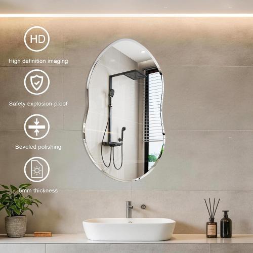 Asymmetrical Mirror, 38x22inch Special-Shaped Beveled Edge Frameless Bathroom Mirror,Irregular wall Mirror, Suitable for Living Room, Bedroom/wall/Bathroom/Makeup Area/Cloakroom。
