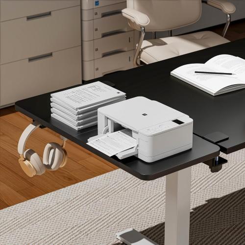 PEGZONE Desk Extender Tray, 28 x 12 Clamp On Desk Shelf, Desk Extension with Laptop Holder, Table Desk Arm Rest, Clamp On Keyboard Tray for Office and Home, Workstation Organizer, Large, Black