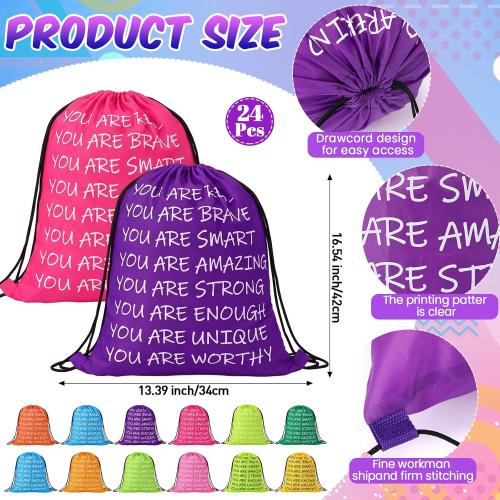 End of Year Gift 17 oz Motivational Plastic Water Bottles Bulk and Drawstring Backpack Set Rainbow Colored Inspirational Teacher Gifts Set Back to School Party Favor Supplies