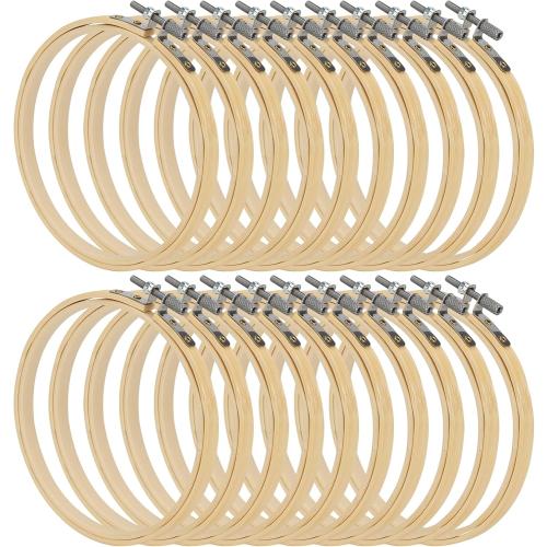 SENJEOK 20 PCS 5 Inch Bamboo Embroidery Hoop, Adjustable Cross Stitch Circle Ring for Craft Sewing, DIY Project, Decoration