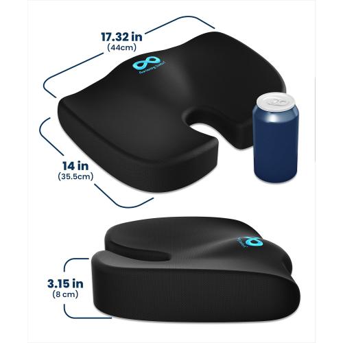 Everlasting Comfort Doctor Recommended Memory Foam Seat Cushion for Office Chairs & Car - Ergonomic Office Desk Accessories - Cushions for Tailbone Pain Relief, Sciatica (Black, Large)