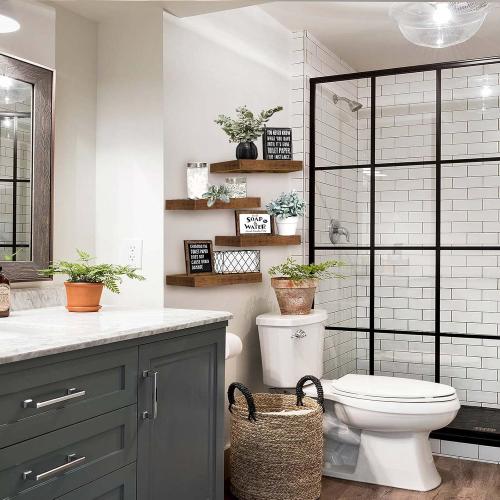 QEEIG Floating Shelves for Wall Bathroom Shelf Bedroom Kitchen Living Room Farmhouse Small Book Shelf 16 inch Set of 4, Brown (015-BN4)