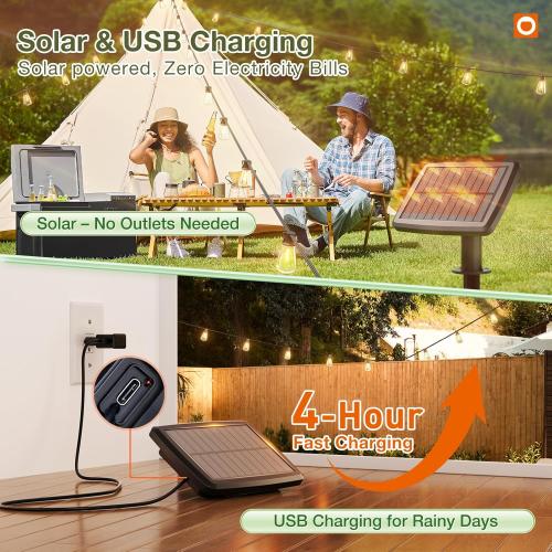 addlon Size  54(48 6) FT Solar String Lights Waterproof,Patio Lights Solar Powered with Remote & USB Port 15 1 LED Shatterproof Bulbs 3 Light Modes, Dimmable Solar Light for Camping Backyard Garden