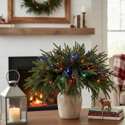 12 Pcs Christmas Lighted Norfolk Pine Stems 18 Inch with Lights & Pine Cones, Prelit Pine Branches, Picks for Vase, Fireplace Mantel Decor, Holiday Centerpieces & Indoor Decorations, Filler