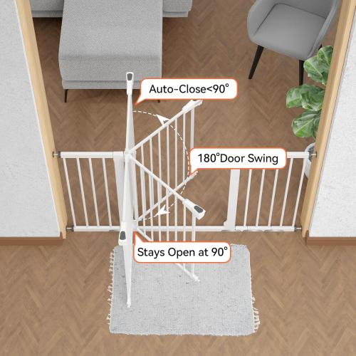 BABELIO 29-55 Inch Extra Wide Baby/Dog Gate, PressGuard P7, Metal Auto Close, Pressure Mounted Pet Door for Doorways, NO Need Tools and Drilling, with Wall Cups, White