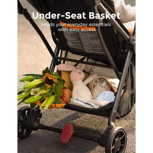 Momcozy ClickGo Lightweight Stroller, Compact Travel Stroller for Airplane with One-Click Fold, Baby Strollers and Toddler Stroller with Large Canopy for Kids from 0 Months, Extendable UPF50  Canopy