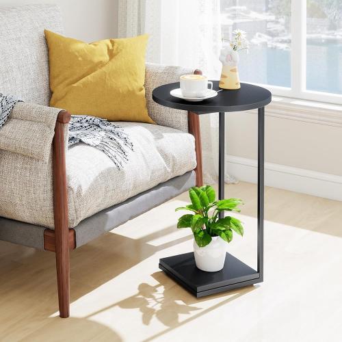 DCLRN Small End Table,c Table End Table for Sofa,Round Coffee Table is Suitable for Living Room and Bedroom.(Black)