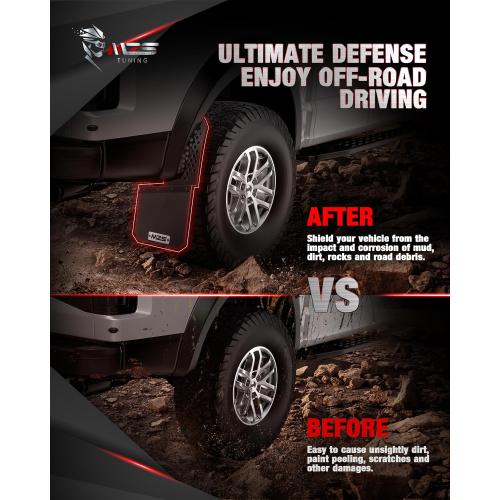 MZS Mud Flaps Splash Guards Compatible with Silverado Sierra Ram 1500 2500 3500 F150 F250 F350 Tacoma 4Runner Tundra Titan XD Truck Pickup, Offset No-Drill Mudflaps Mudguards, Front and Rear, 4Pcs