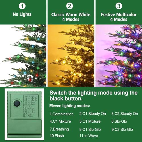 6 FT Pre-Lit Artificial Christmas Tree with 250 Dual-Color LEDs & Timer, 530 Realistic Branch Tips, Metal Stand for Holiday Home Christmas Decorations