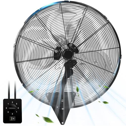 Yellow blade 24 Inch Wall Mount Fan, Heavy Duty Oscillating Wall-Mounted Fan with 8500 CFM, High Velocity 3 Speed Fans Indoor with Adjustable Tilting for Workshop, Garage, Patios, Commercial and Industrial