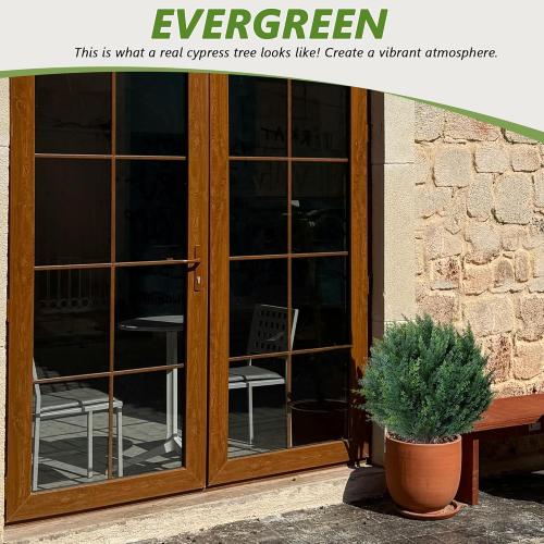 26.6'' Artificial Cypress Topiary, 2 Pack Lifelike Topiary Trees Artificial Outdoor with Spike,UV Resistant, Lasting Evergreen Bushes for Breathe Life & Lushness into Any Space (Cypress)