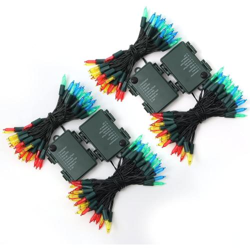 WATERGLIDE 4 Pack 50LED Outdoor Christmas Lights, 16FT Battery Operated Mini String Light with 8 Modes & Timer, Xmas Tree Lights Waterproof for Patio Garden Party Wedding Holiday Decor, Multicolor