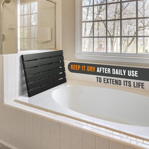Black Bath Mat for Bathroom Luxury Shower - Non-Slip Bamboo Wooden Waterproof Floor Mat for Indoor or Outdoor Use(Black)