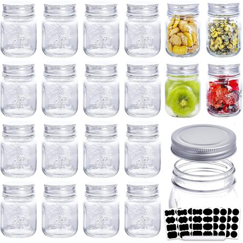 Small Mason Jars With Lids 6oz, 20 Pack Regular Mouth Canning Jars for Food Storage with Labels, Glass Jars with Metal Lids for Spice, Jam, Honey, Jelly, Dessert, Pickle, DIY Candles Decor
