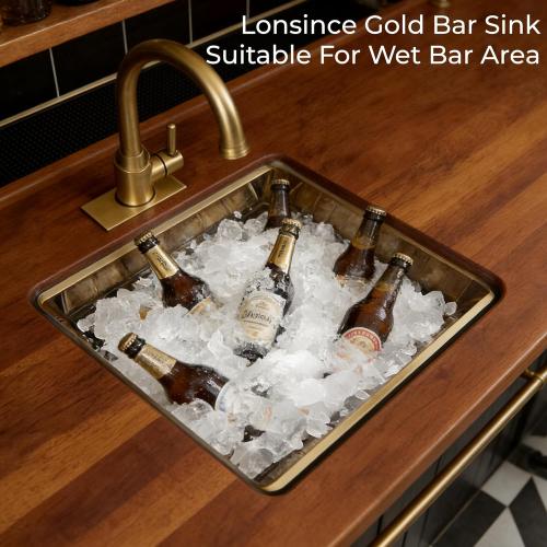 Gold Bar Sink Undermount,Small Bar & Prep Sinks,16 gauge Stainless Steel Bar Sink with Workstation for Wet Bar Area (18 X 18)