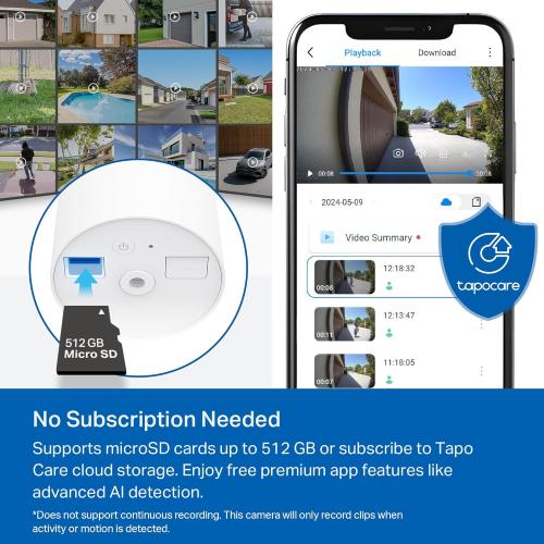 TP-Link SolarCam C402 Kit, Outdoor Battery Camera w/Solar Panel Base, Wireless, 1080P, Free Person Detection, SD/Cloud Storage, Color Night Vision, No Hub Needed, Works w/Alexa