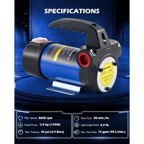 Motor Tech Diesel Transfer Pump, 12 Volt Fuel Transfer Pump with Nozzle Hoses for Transferring Diesel, Kerosene, Self Priming DC Electric Fuel Pump Kit