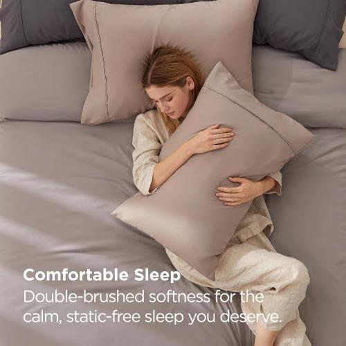 Bedsure Queen Pillow Cases Set of 2 - Khaki Brushed Microfiber Pillowcase 2 Pack, Super Soft Pillowcase, Pillow Case Covers with Envelope Closure, Wrinkle, Fade and Stain Resistant, 20x30 Inches