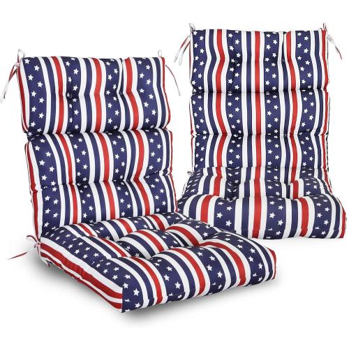 EAGLE PEAK Tufted Outdoor/Indoor High Back Patio Chair Cushions, Set of 2, 46'' x 22'', American Flag