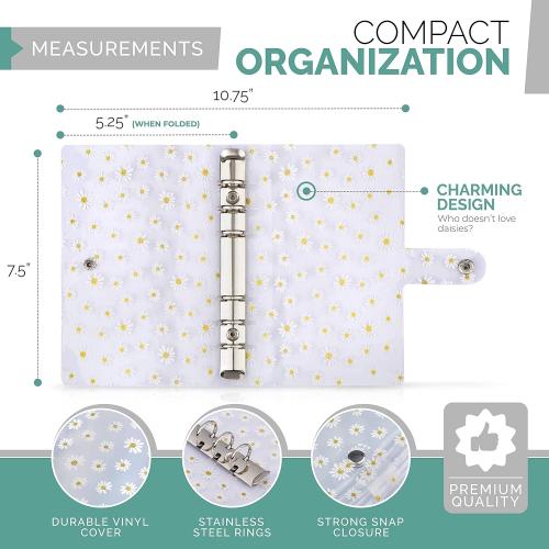 Saveyon Daisy A6 Budget Binder, 12 Clear Cash Envelopes for Budgeting, Zipper Envelopes, Money Organizer with Budget Envelopes for Saving, A Cute, Practical Solution for Organizing Your Budget
