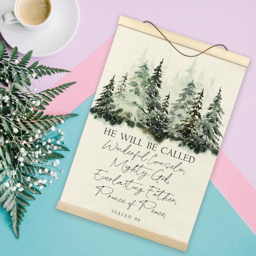 Christian Christmas Poster Hanger Frame, Christmas Winter Wall Decor, Bible Verse Christmas Religious Wall Hanging Decor for Home Church, Winter Forest Wall Art Prints with Wood Frames, 12x16in