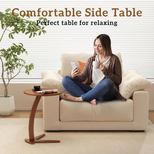 Couch Tables that Slide Under: 15 '' Modern C Shaped End Table Nightstand with Natural Solid Wood Small Bedside Table for Living Room Bedroom Farmhouse Small Spaces (Medium)