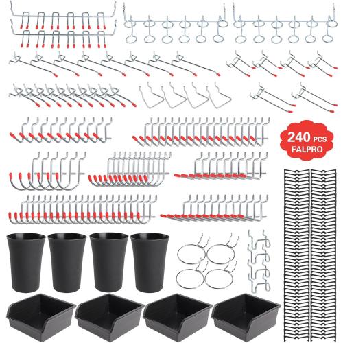 240PCS Pegboard Hooks Assortment, Pegboard Organizer Kit with Bins, Cups, 1/8 and 1/4 inch Hooks for Hanging Tools, Garage Wall Organization