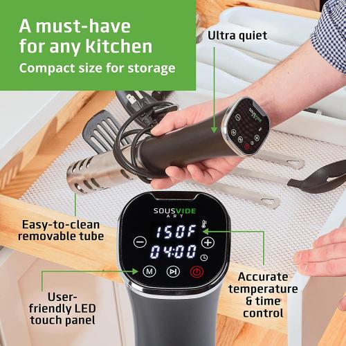 Black and Silver SOUSVIDE ART Sous Vide Immersion Cooker Kit - Machine with Digital Timer, Temp Control, 30 Bags, Vacuum Pump, Suvee Cooker Gift for Chefs
