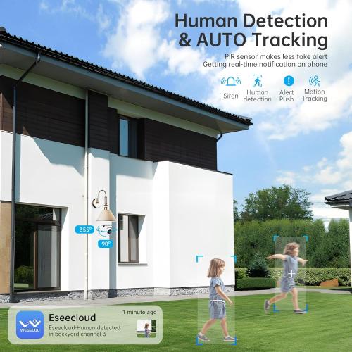 WESECUU Light Bulb Security Camera -5G& 2.4GHz WiFi 2K Security Cameras Wireless Outdoor Motion Detection and Alarm,Two-Way Talk,Color Night Vision,Human Detection, Bulb Camera Compatible with Alexa