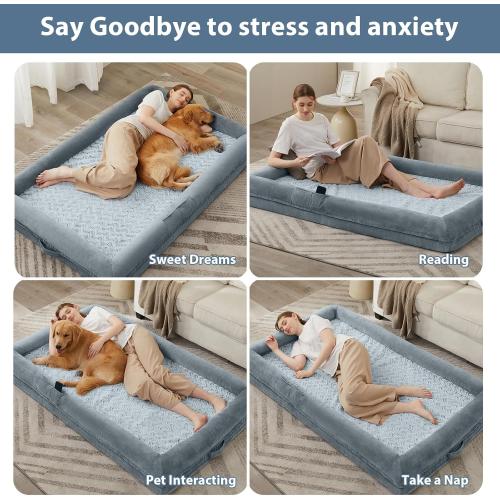 WNPETHOME Human Dog Bed for Adult, Washable Dog Couch with Removable Waterproof Cover, Orthopedic Large Pet Sofa Bed with Bolster Sides for Sleeping