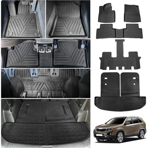 Floor Mats Compatible with 2021-2025 Kia Sorento 6&7 Passenger Cargo Mat TPE Back Seat Cover Protector 2024 Sorento Accessories (Fit 6&7 Seats,Trunk Mat with Backrest Mats Floor Mats)
