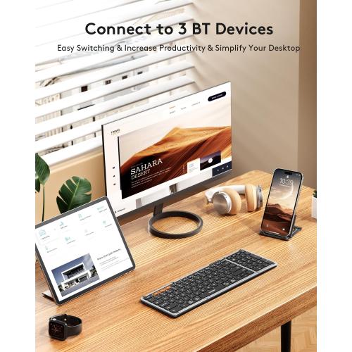 Samsers Foldable Bluetooth Keyboard with Numeric Keypad, Full-Size Wireless Folding PU Leather, Portable Travel for iOS Android Windows Mac OS, Support 3 Device(BT5.1 x 3)