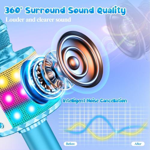 Karaoke Microphone Toys for Kids, Wireless Bluetooth Mic with Lights & Speaker, Portable Home KTV Player System, Perfect Birthday Party for 3-12 Year Old Boys & Girls