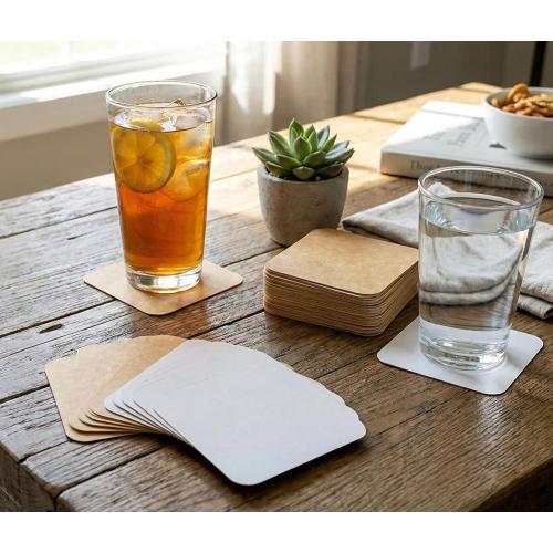 eSplanade Disposable Coaster - Made of Paper (Set of 100) - Use and Throw Reversible Coasters - Perfect for Bar, Hotel, Restaurant Purpose & Parties (Brown Square)