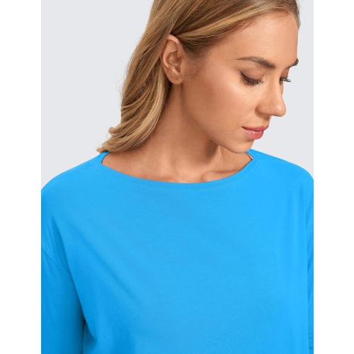 XL 14 CRZ YOGA Pima Cotton Long Sleeve Workout Shirts for Women Loose Fit Athletic Yoga T-Shirts Casual Boat Neck Fall Tops