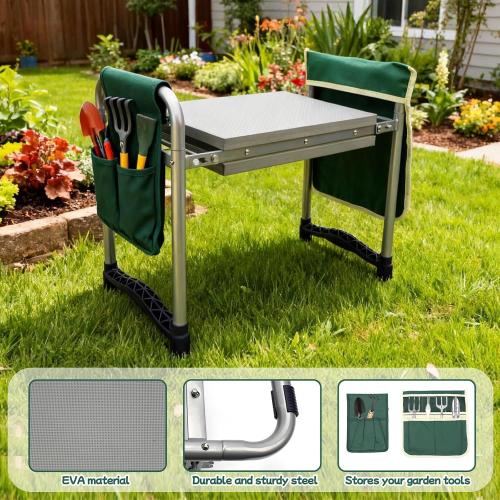 Garden Kneeler and Seat with 11.5 Wide Pad, Foldable Garden Stool with 2 Tool Bags, Heavy Duty Garden Kneeler for Gardening, Women, Horticulturist