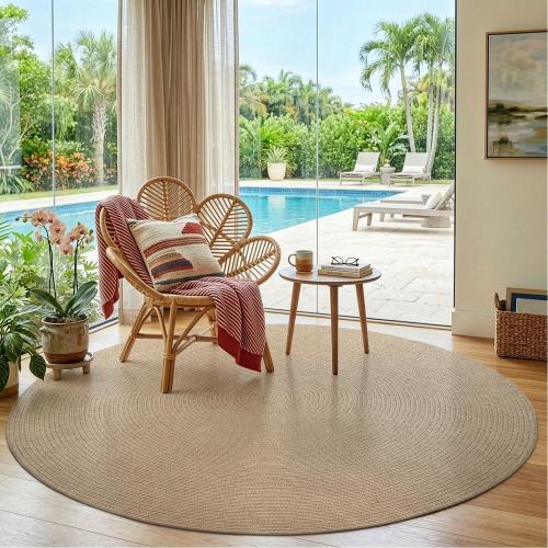 LUMI Jute Area Rug 5ft Round for Living Room, Natural Braided Woven Rugs Non Slip, Neutral Farmhouse Carpets No Shedding, Durable for High Traffic, Dining Room, Indoor, Outdoor, Patio