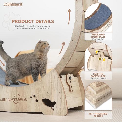 Cat Exercise Wheel, 40 Cat Running Wheel for Indoor Cats with Quiet Carpeted Runway, Cats Treadmill Wheels with Locking Mechanism, Cat's Weight Loss and Health