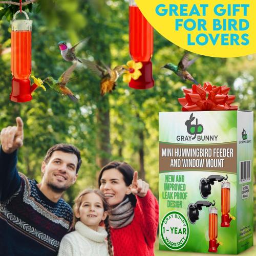 Gray Bunny Window Hummingbird Feeder with Strong Suction Cups Hangers (2 Pack) Small Plastic Humming Birds Feeders for Outside, New Leak-Proof Design, Gifts for Mom, Dad, Bird Lovers