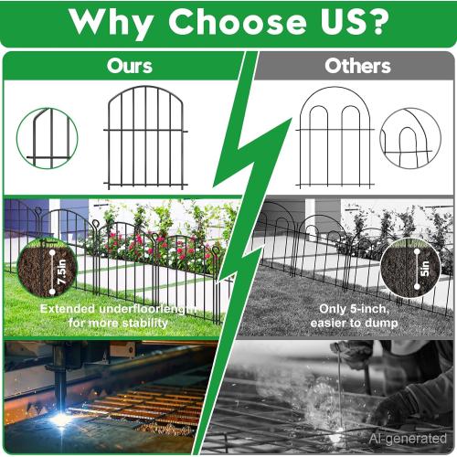 Decorative Garden Fence 17in (H) x10ft (L),Arched Rustproof Metal No Dig