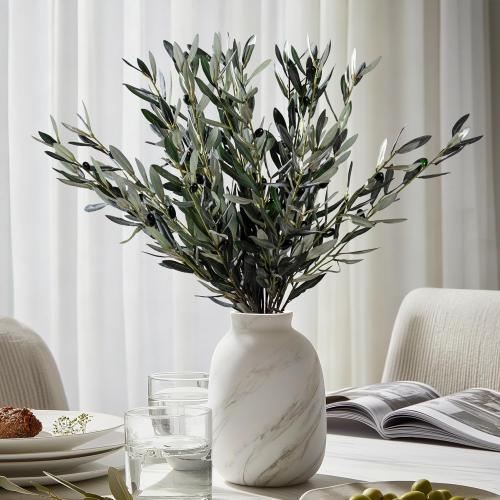 Bailikang 8PCS Premium Artificial Olive Branches for Vases - Realistic PU & Silk Faux Greenery Stems, 3 Sizes, Bendable Wire Stems, Low Maintenance Home/Office/Holiday Decor(No Vase
