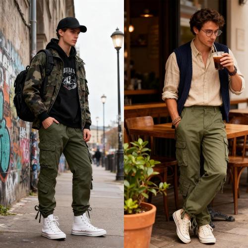 SIZE 30 Men's Cotton Cargo Tactical Pants for Casual Work Travel Wild Streetwear with 9 Pockets Relaxed Fit No Belt