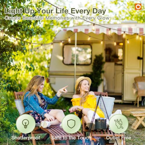 addlon Size  54(48 6) FT Solar String Lights Waterproof,Patio Lights Solar Powered with Remote & USB Port 15 1 LED Shatterproof Bulbs 3 Light Modes, Dimmable Solar Light for Camping Backyard Garden