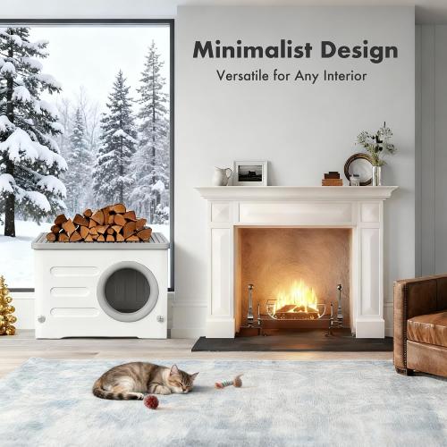 Outdoor Feral Cat House Weatherproof with Cushion (Grey and White) | Heavy-duty Plastic,Elevated Stackable Structure,Insulated Outdoor Cat Shelter,All-season Indoor Use,Ideal for Yard,Porch Barn