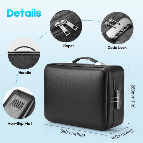 SEEKIND Fireproof Document Box with Lock, Hard-Shell Case File Organizer with Accordion File Folder, Multi-Layer Portable Home Office Travel Safe Box for Important Documents& Valuables (Black)