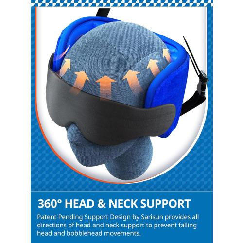 Travel Pillows for Airplanes, Airplane Pillow for Sleeping with 3D Eye Mask, 360° Support Headrest for Long Flight, Road Trip, Stop Bobblehead Relieve Neck Pain, Blue