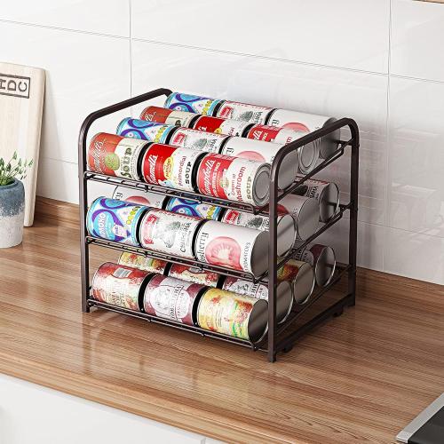 AIYAKA 3 Tier Stackable Can Rack Organizer–12.2 D x 16.6 W x 14.5 H,for food storage,kitchen cabinets or countertops,Storage for 36 cans,Bronze