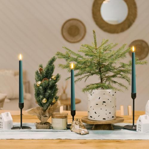 Eywamage Dark Green Flameless Taper Candles with Remote, Flickering Battery Operated LED Wax Candlesticks Set of 6