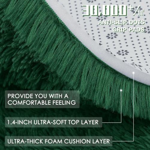 OMachine Washable Small Bedside Rug, Soft Fluffy Shaggy Rugs for Living Room, Bedroom, Indoor Floor Carpet for Kids Girls and Boys, Preppy Dorms, Nursery, Home Decor Aesthetic, Dark Green
