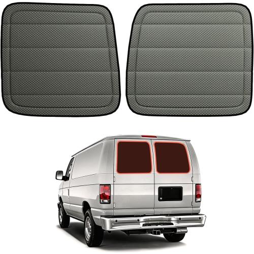 Extra-Thick Rear Door Window Covers(Pair) for Ford Econoline Van, Magnetic Insulated Blackout Window Sunshade, Foldable Design, AllSeasonGuard Pro